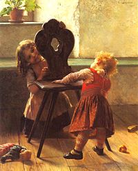 Two children playing peekaboo (1895 painting by Georgios Jakobides).